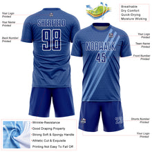 Load image into Gallery viewer, Custom Royal White Diagonal Lines Sublimation Soccer Uniform Jersey
