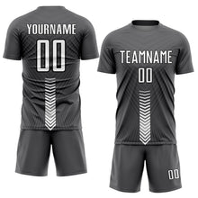 Load image into Gallery viewer, Custom Steel Gray White-Black Arrow Shapes Sublimation Soccer Uniform Jersey
