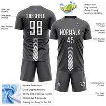 Load image into Gallery viewer, Custom Steel Gray White-Black Arrow Shapes Sublimation Soccer Uniform Jersey
