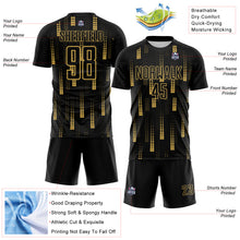 Load image into Gallery viewer, Custom Black Old Gold Geometric Shapes Sublimation Soccer Uniform Jersey
