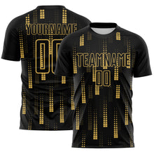 Load image into Gallery viewer, Custom Black Old Gold Geometric Shapes Sublimation Soccer Uniform Jersey
