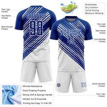 Load image into Gallery viewer, Custom Royal White Diagonal Lines Sublimation Soccer Uniform Jersey
