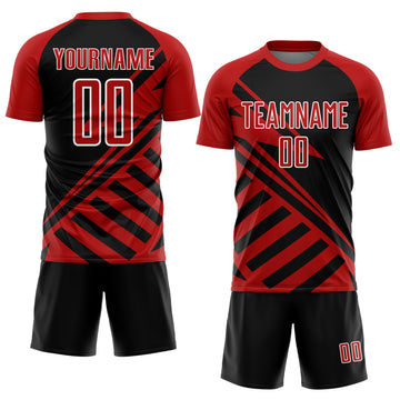 Custom Black Red-White Lines Sublimation Soccer Uniform Jersey