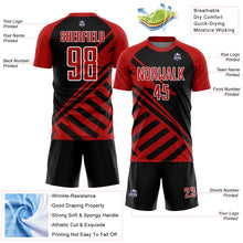 Load image into Gallery viewer, Custom Black Red-White Lines Sublimation Soccer Uniform Jersey
