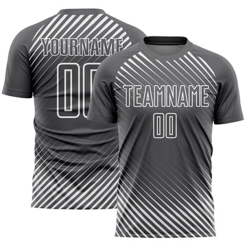 Custom Steel Gray White Diagonal Lines Sublimation Soccer Uniform Jersey