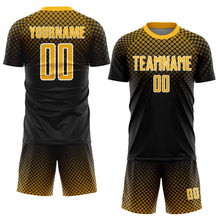 Load image into Gallery viewer, Custom Black Gold-White Halftone Dots Sublimation Soccer Uniform Jersey
