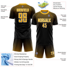 Load image into Gallery viewer, Custom Black Gold-White Halftone Dots Sublimation Soccer Uniform Jersey
