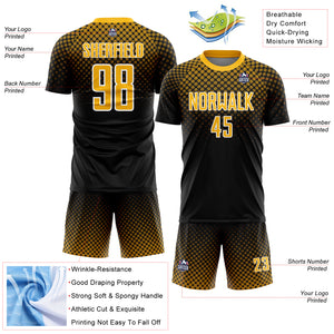 Custom Black Gold-White Halftone Dots Sublimation Soccer Uniform Jersey