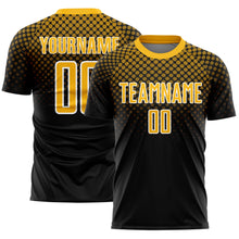 Load image into Gallery viewer, Custom Black Gold-White Halftone Dots Sublimation Soccer Uniform Jersey
