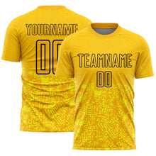 Load image into Gallery viewer, Custom Gold Black Geometric Shapes Sublimation Soccer Uniform Jersey
