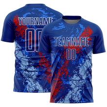 Load image into Gallery viewer, Custom Royal Red-Light Blue Dripping Splatter Art Sublimation Soccer Uniform Jersey
