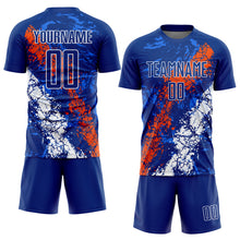 Load image into Gallery viewer, Custom Royal Orange-White Dripping Splatter Art Sublimation Soccer Uniform Jersey
