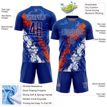 Load image into Gallery viewer, Custom Royal Orange-White Dripping Splatter Art Sublimation Soccer Uniform Jersey
