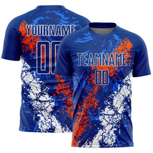 Load image into Gallery viewer, Custom Royal Orange-White Dripping Splatter Art Sublimation Soccer Uniform Jersey
