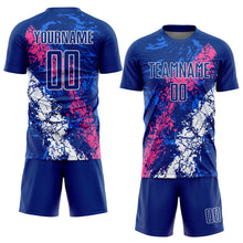 Load image into Gallery viewer, Custom Royal Pink-White Dripping Splatter Art Sublimation Soccer Uniform Jersey
