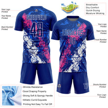 Load image into Gallery viewer, Custom Royal Pink-White Dripping Splatter Art Sublimation Soccer Uniform Jersey
