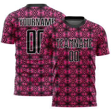 Custom Pink Black-White Geometric Shapes Sublimation Soccer Uniform Jersey