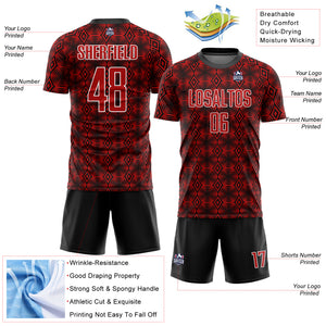 Custom Red Black-White Geometric Shapes Sublimation Soccer Uniform Jersey