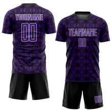 Load image into Gallery viewer, Custom Purple Black-White Geometric Shapes Sublimation Soccer Uniform Jersey
