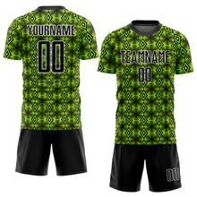 Load image into Gallery viewer, Custom Neon Green Black-White Geometric Shapes Sublimation Soccer Uniform Jersey
