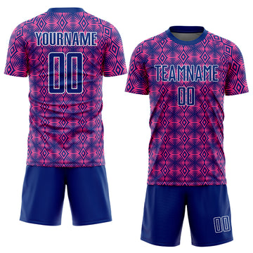 Custom Pink Royal-White Geometric Shapes Sublimation Soccer Uniform Jersey