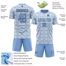 Load image into Gallery viewer, Custom Light Blue Black-White Geometric Shapes Sublimation Soccer Uniform Jersey
