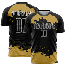 Load image into Gallery viewer, Custom Black Old Gold-White Abstract Fragment Art Sublimation Soccer Uniform Jersey
