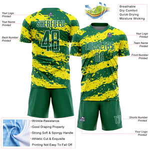 Custom Kelly Green Light Yellow-White Splash Sublimation Soccer Uniform Jersey