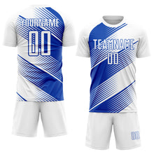 Load image into Gallery viewer, Custom White Thunder Blue Line Sublimation Soccer Uniform Jersey
