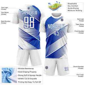 Custom White Thunder Blue Line Sublimation Soccer Uniform Jersey