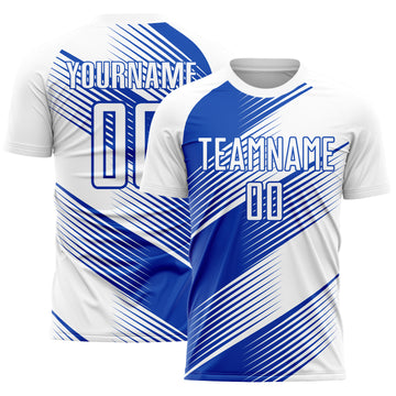 Custom White Thunder Blue Line Sublimation Soccer Uniform Jersey