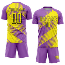 Load image into Gallery viewer, Custom Medium Purple Light Yellow-Black Line Sublimation Soccer Uniform Jersey
