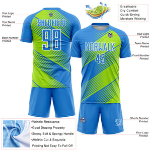 Custom Powder Blue Neon Green-White Line Sublimation Soccer Uniform Jersey