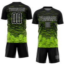 Load image into Gallery viewer, Custom Black Neon Green-White Line Sublimation Soccer Uniform Jersey
