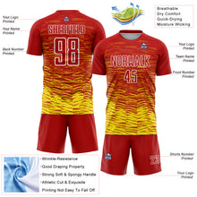 Load image into Gallery viewer, Custom Red Light Yellow-White Line Sublimation Soccer Uniform Jersey
