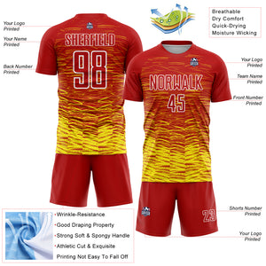 Custom Red Light Yellow-White Line Sublimation Soccer Uniform Jersey