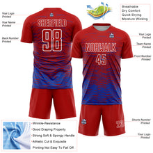 Load image into Gallery viewer, Custom Red Thunder Blue-White Line Sublimation Soccer Uniform Jersey
