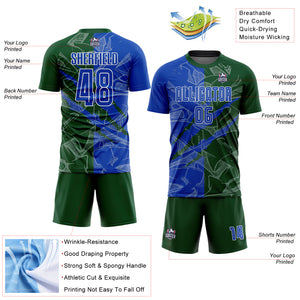 Custom Graffiti Pattern Thunder Blue-Green Scratch Sublimation Soccer Uniform Jersey