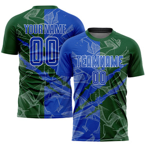 Custom Graffiti Pattern Thunder Blue-Green Scratch Sublimation Soccer Uniform Jersey