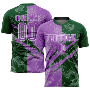 Custom Graffiti Pattern Medium Purple-Green Scratch Sublimation Soccer Uniform Jersey