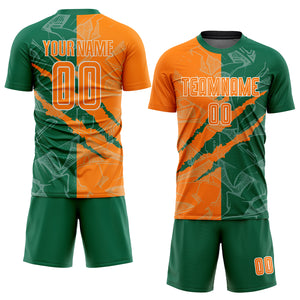 Custom Graffiti Pattern Bay Orange-Kelly Green Scratch Sublimation Soccer Uniform Jersey