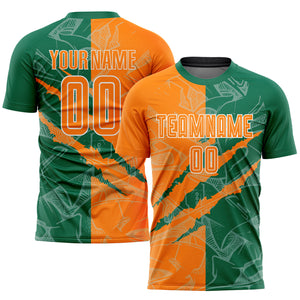 Custom Graffiti Pattern Bay Orange-Kelly Green Scratch Sublimation Soccer Uniform Jersey