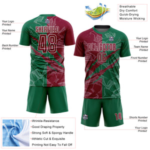 Custom Graffiti Pattern Maroon-Kelly Green Scratch Sublimation Soccer Uniform Jersey