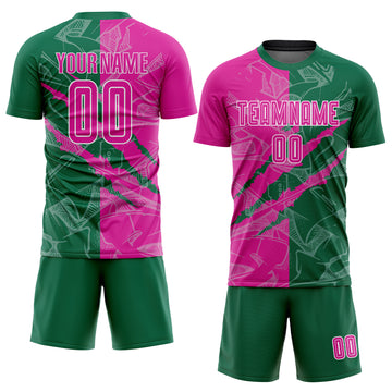 Custom Graffiti Pattern Deep Pink-Kelly Green Scratch Sublimation Soccer Uniform Jersey