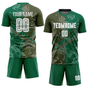 Custom Graffiti Pattern Olive-Kelly Green Scratch Sublimation Soccer Uniform Jersey