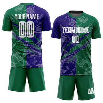 Custom Graffiti Pattern Dark Purple-Kelly Green Scratch Sublimation Soccer Uniform Jersey