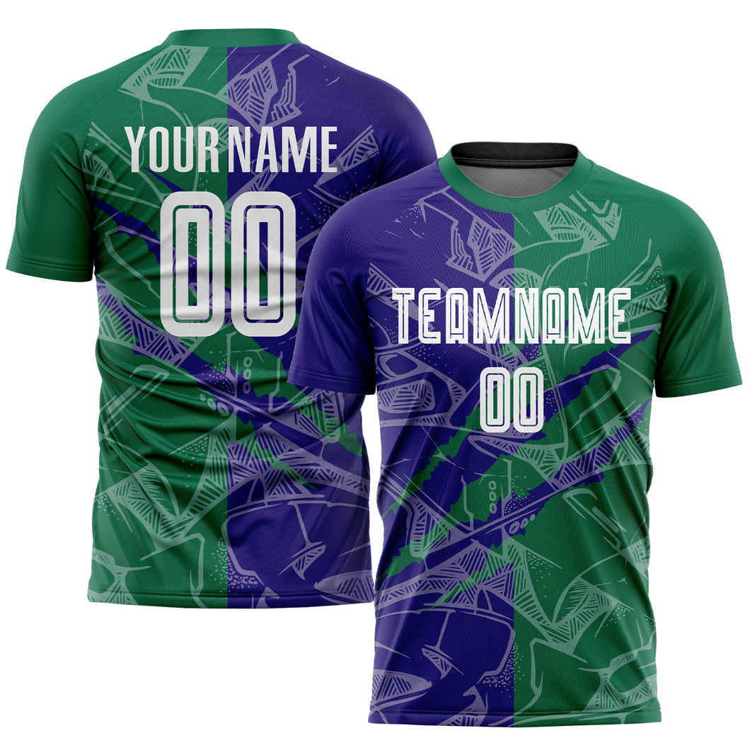 Custom Graffiti Pattern Dark Purple-Kelly Green Scratch Sublimation Soccer Uniform Jersey