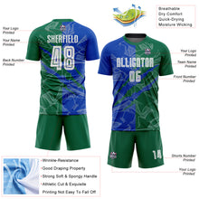 Load image into Gallery viewer, Custom Graffiti Pattern Thunder Blue-Kelly Green Scratch Sublimation Soccer Uniform Jersey
