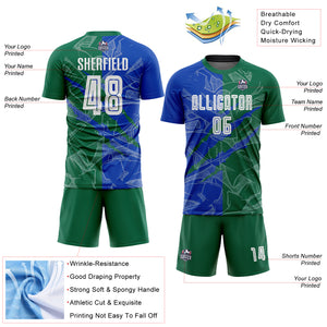 Custom Graffiti Pattern Thunder Blue-Kelly Green Scratch Sublimation Soccer Uniform Jersey