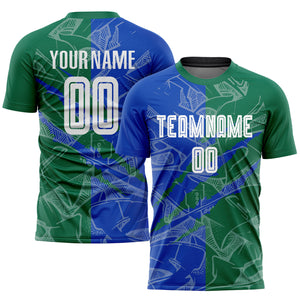 Custom Graffiti Pattern Thunder Blue-Kelly Green Scratch Sublimation Soccer Uniform Jersey